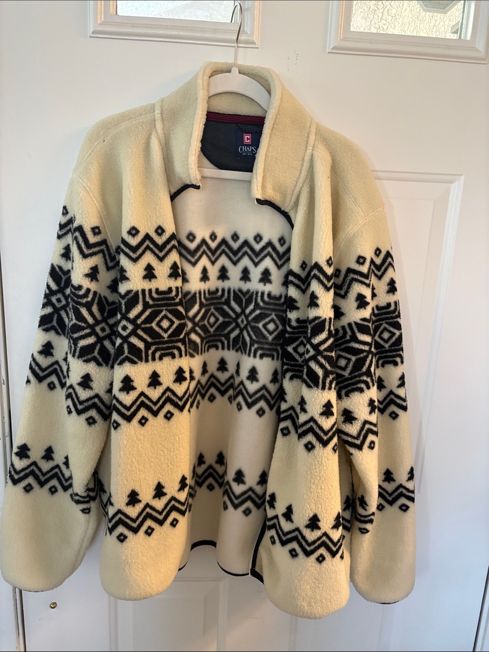 Chaps Men's Cream & Black Nordic Fleece Zip-Up